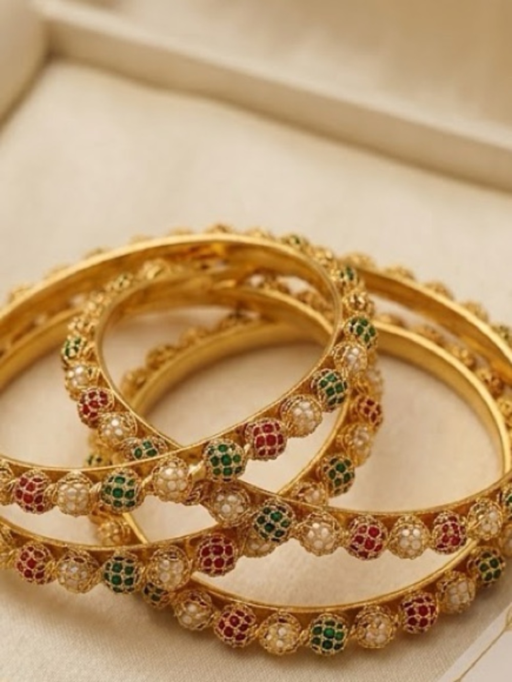 Gold-Tone Multicolor Stone Bangle Set - Women Jewelry
